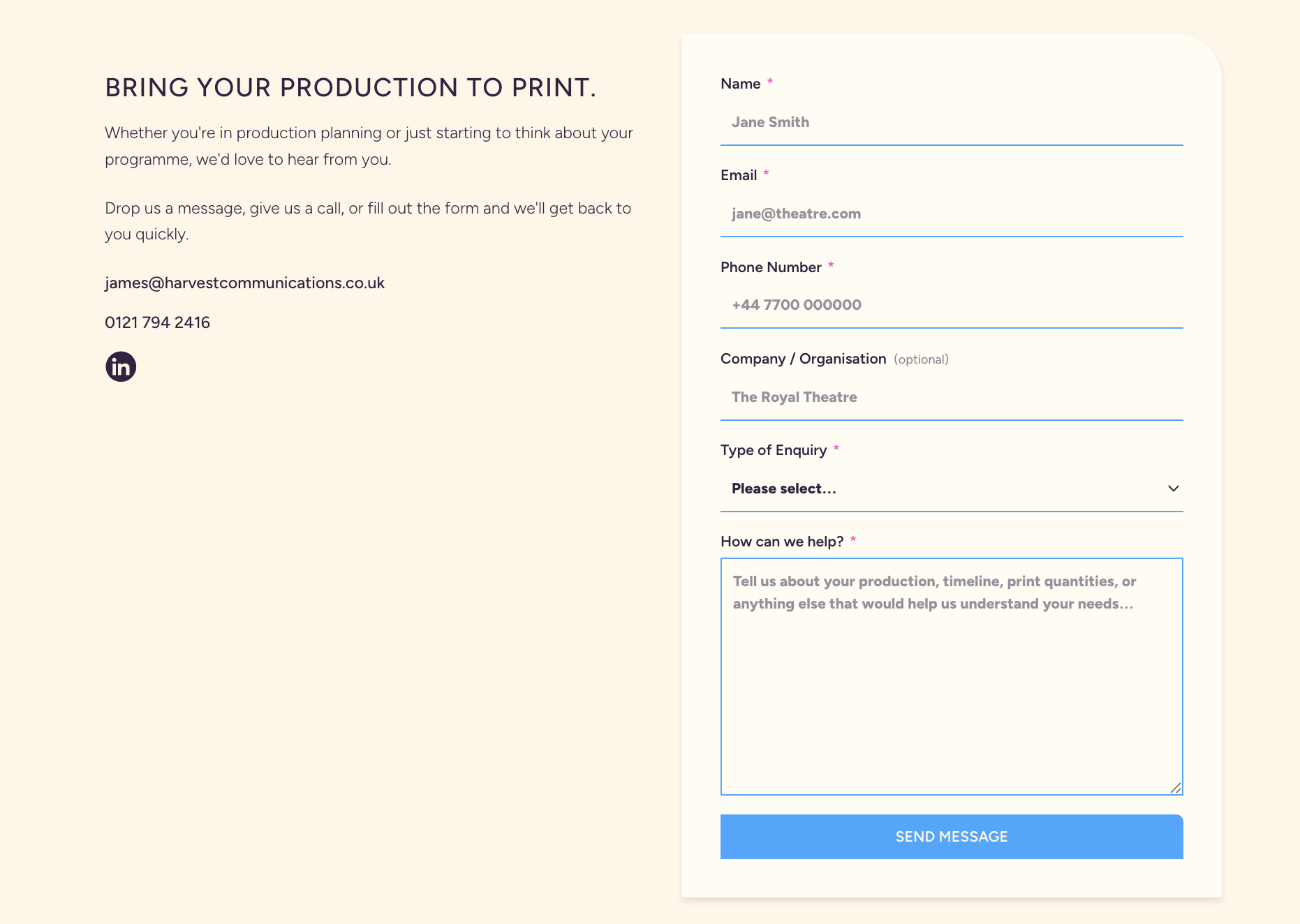 Contact form with service selector: capturing which service the person is enquiring about before the first conversation.