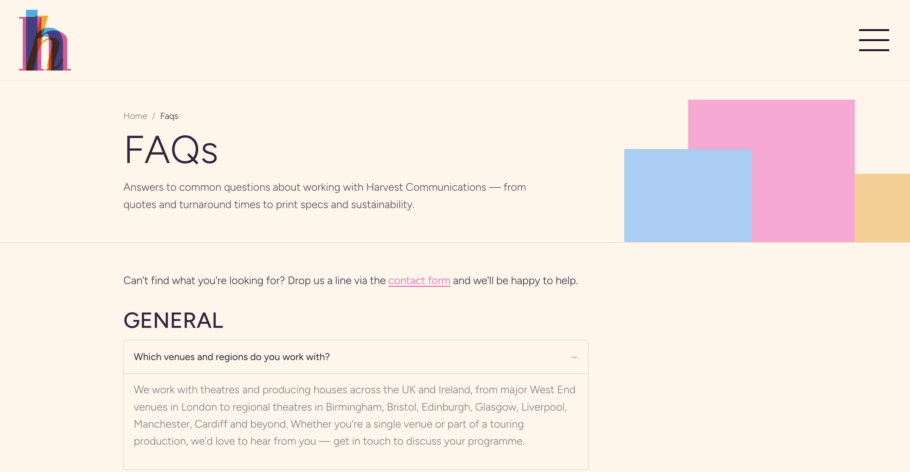 FAQs page: common questions answered before the client needs to make contact.