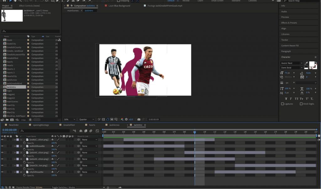 Jack Grealish images in Adobe After Effects