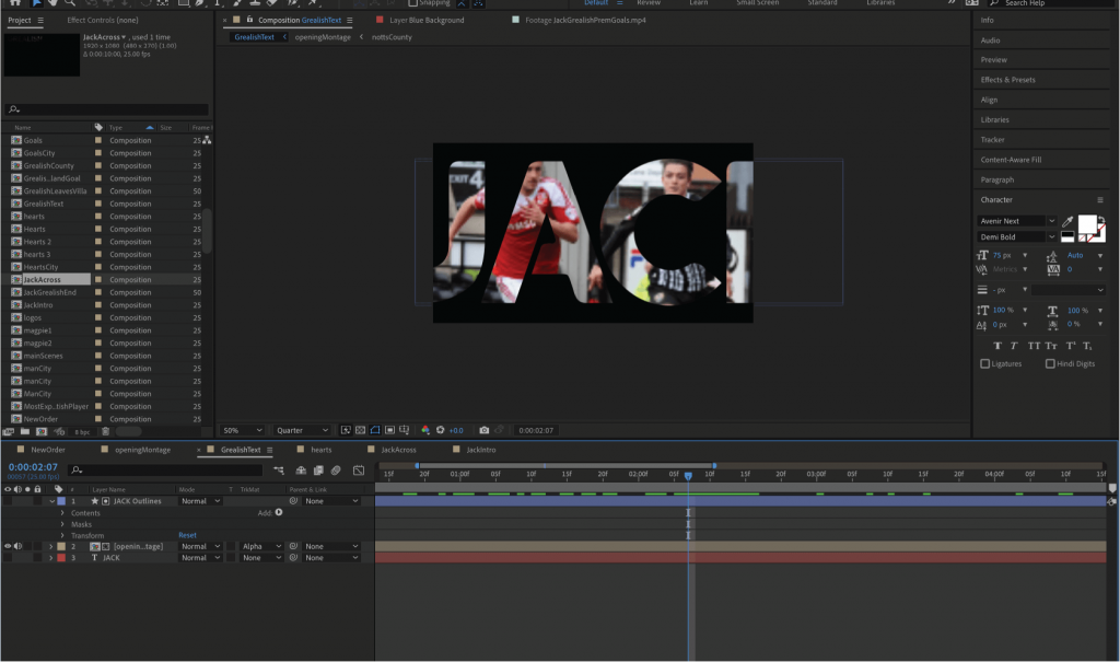 Jack text overlay in Adobe After Effects